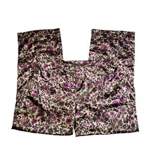 Chartruse Silky Floral Purple and Tan Pajama Pants Drawstring Waist Size Large